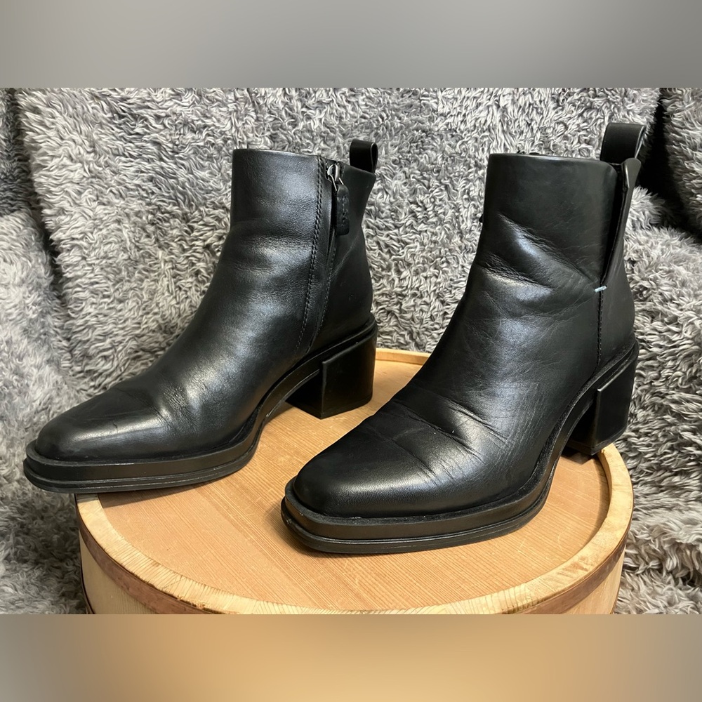 Franco Sarto Dalden Black Boots Booties Leather Block Heel Sz 7.5 - Picture 9 of 11